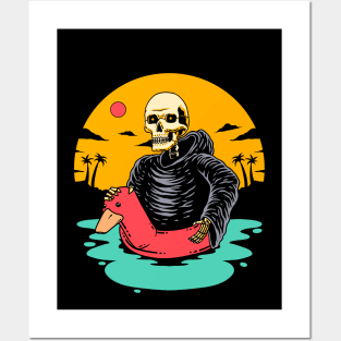 Grim Reaper Enjoys the Sea by Riding a Duck Float Posters and Art